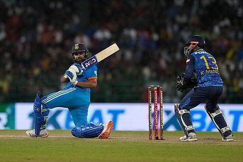 Rohit Sharma plays a shot against Sri Lanka during 3rd ODI